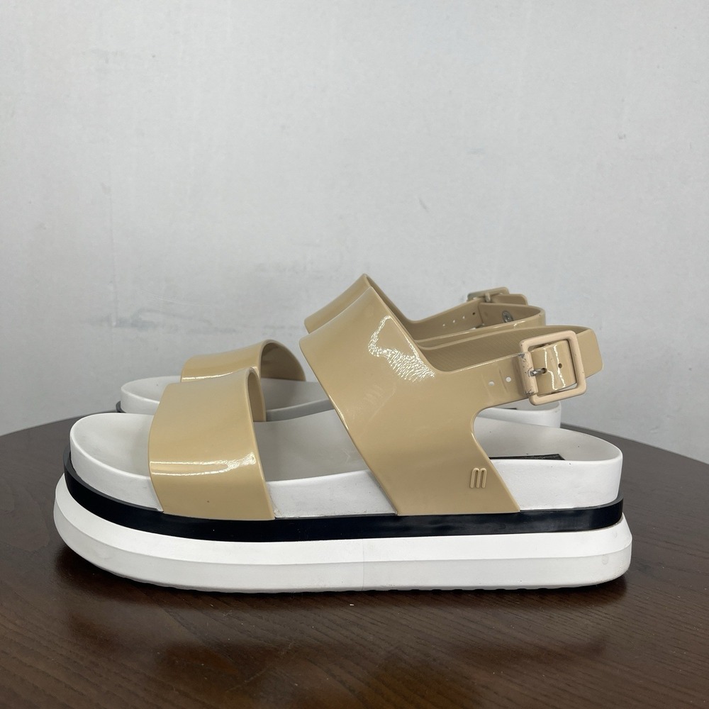 Melissa Cosmic II Sandal Women's 9 Beige Comfort Platform Wedge Chunky Slingback
